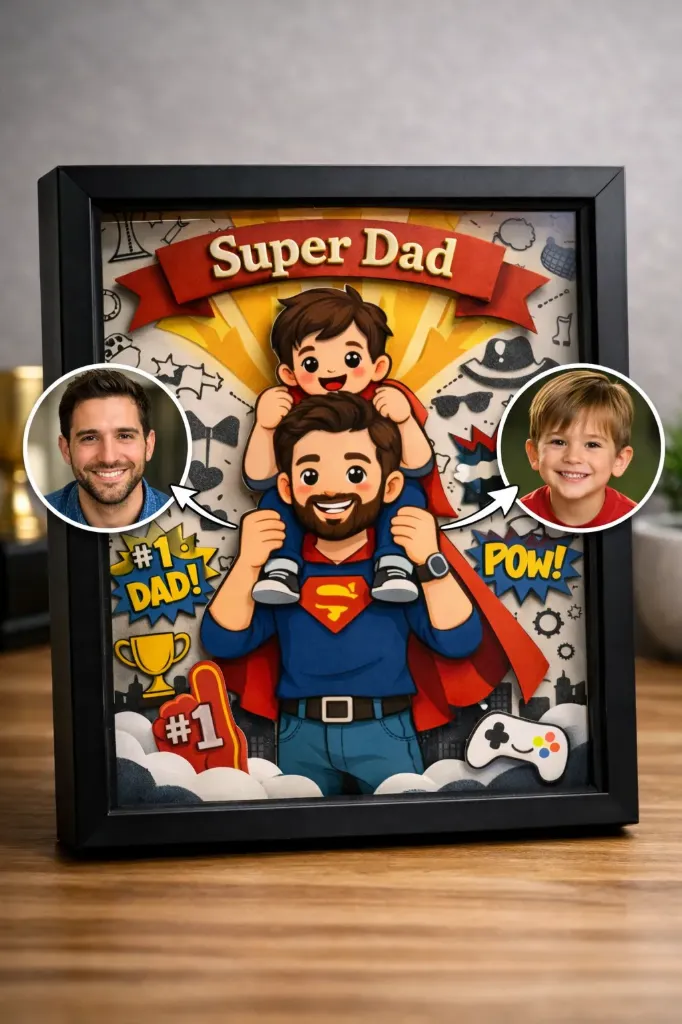 Handmade Personalised Photo Frame – Custom Photo & Quote Gift – 3D Box Frame 5x7 inch – Acrylic Keepsake – Gift for Loved Ones/Dad/ Family